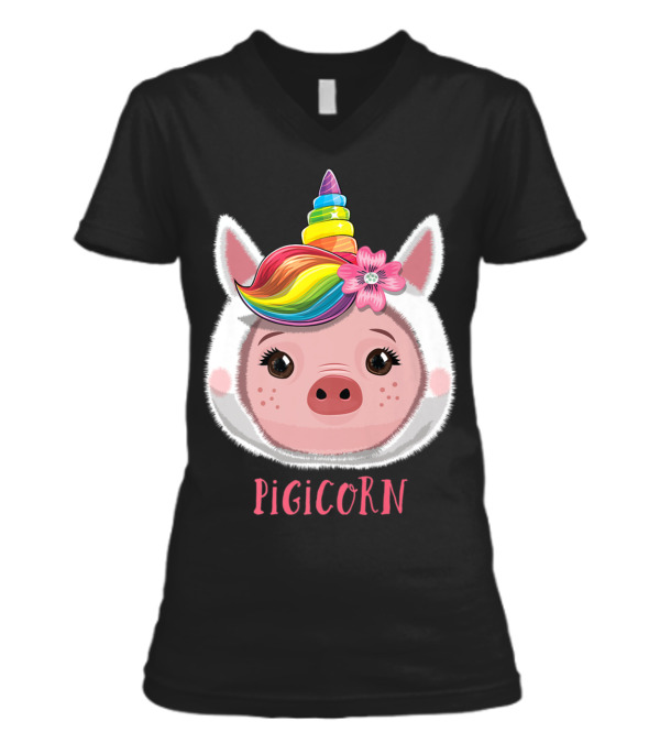 Pigicorn Pig Unicorn Girls Pig Gifts V-Neck Womens T-Shirt Pigicorn Pig Unicorn Girls Pig Gifts V-Neck Womens T-Shirt