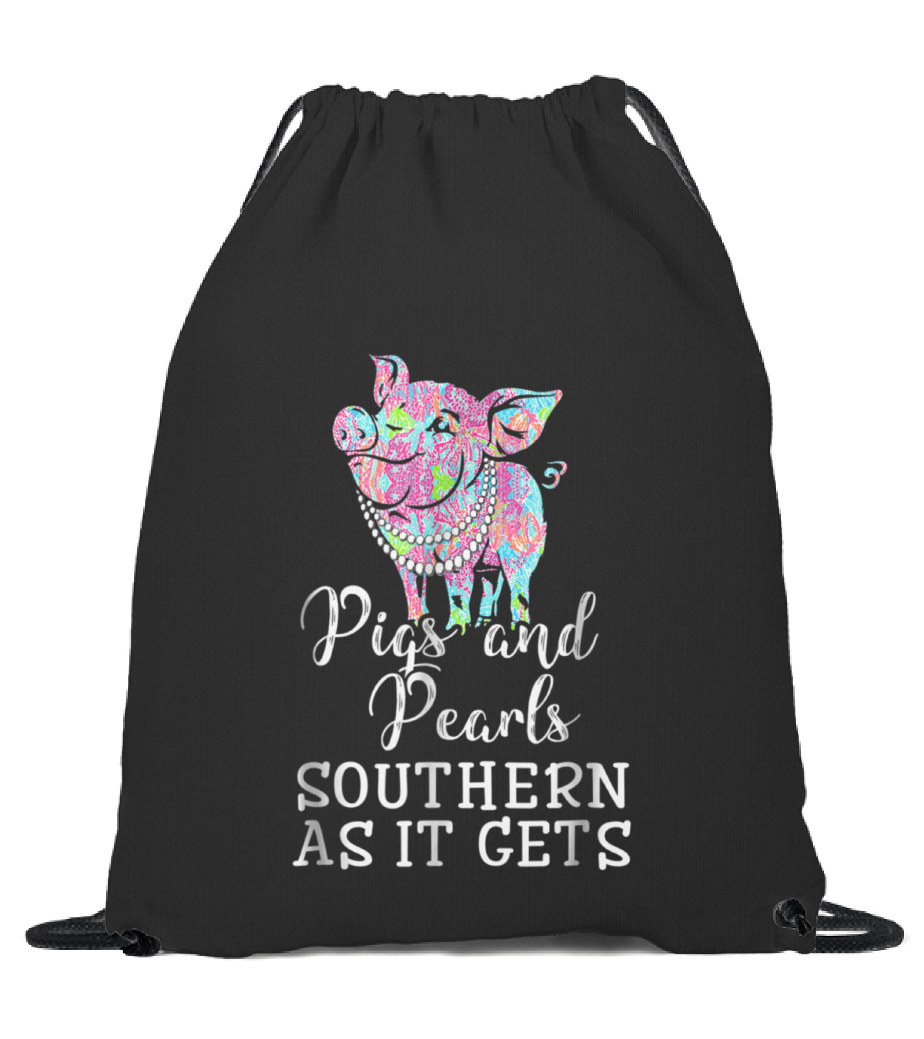Pigs and pearls southern as it gets Drawstring Bag