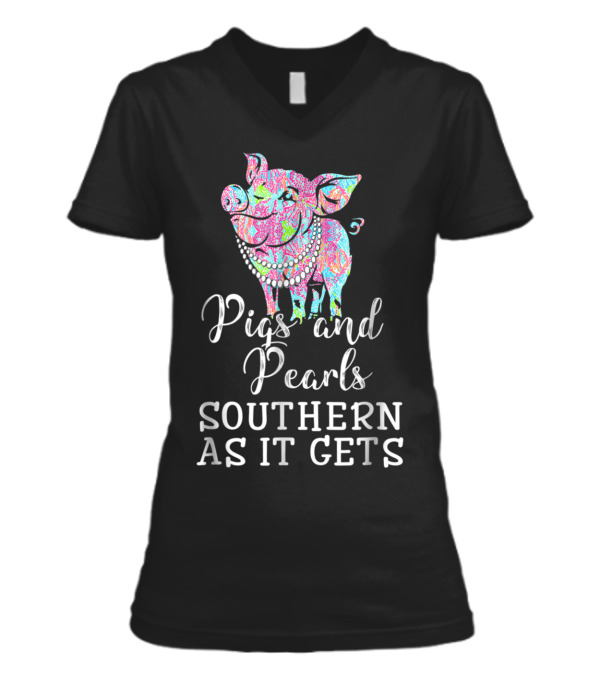Pigs and pearls southern ...V-Neck Womens T-Shirt Pigs and pearls southern ...V-Neck Womens T-Shirt