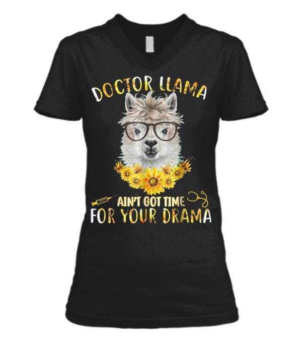 DOCTOR LLAMA AIN'T GOT TI...V-Neck Womens T-Shirt DOCTOR LLAMA AIN'T GOT TI...V-Neck Womens T-Shirt