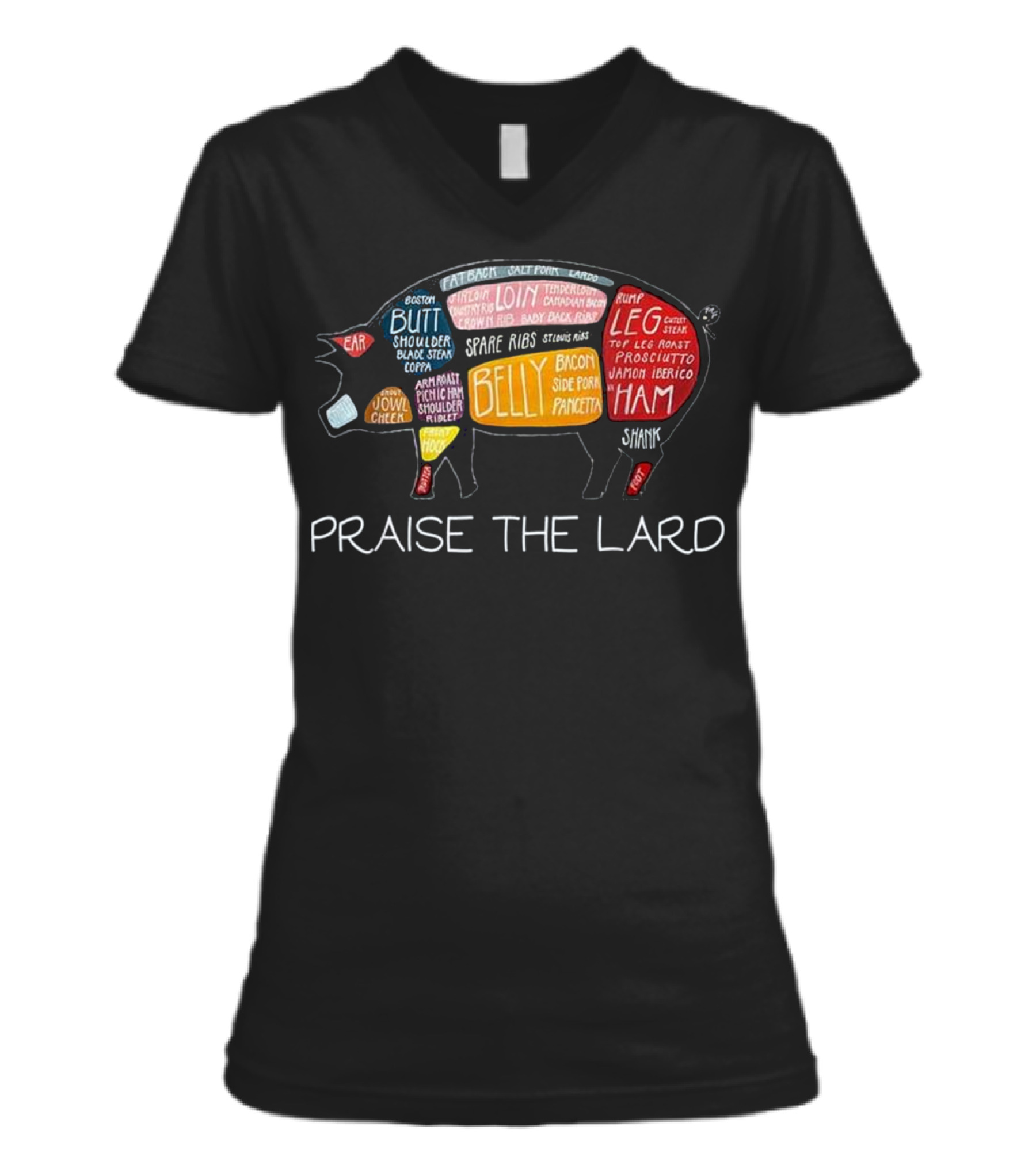 PIG BACON Funny Praise Th...V-Neck Womens T-Shirt 