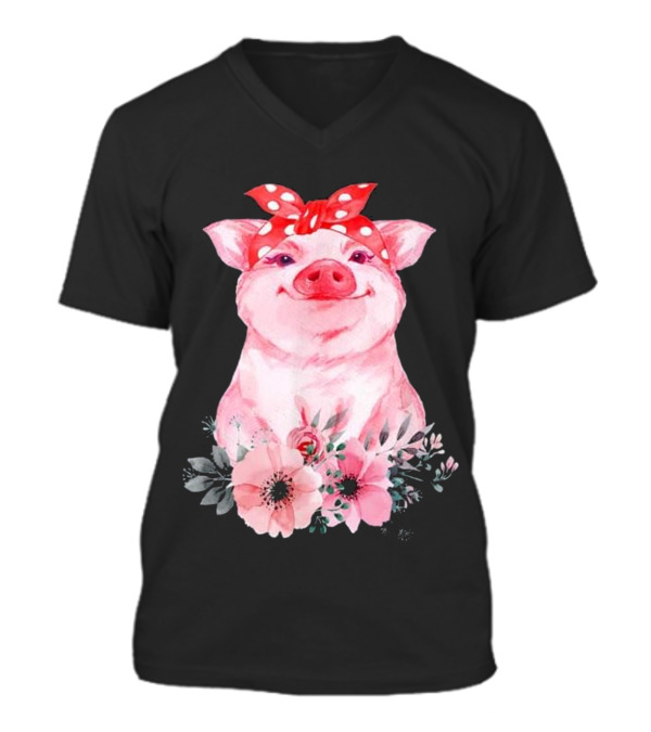 Pig Bandana cute for Girl...V-Neck Unisex T-Shirt Pig Bandana cute for Girl...V-Neck Unisex T-Shirt