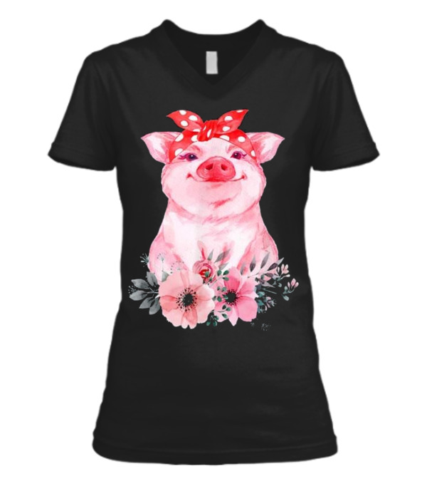 Pig Bandana cute for Girl...V-Neck Womens T-Shirt Pig Bandana cute for Girl...V-Neck Womens T-Shirt