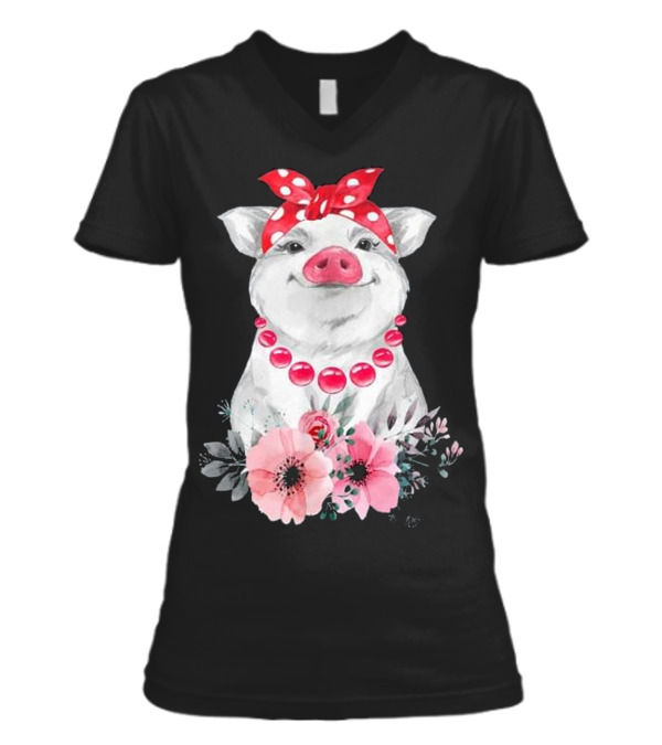 Pig Bandana cute for Girl and Wo V-Neck Womens T-Shirt Pig Bandana cute for Girl and Wo V-Neck Womens T-Shirt