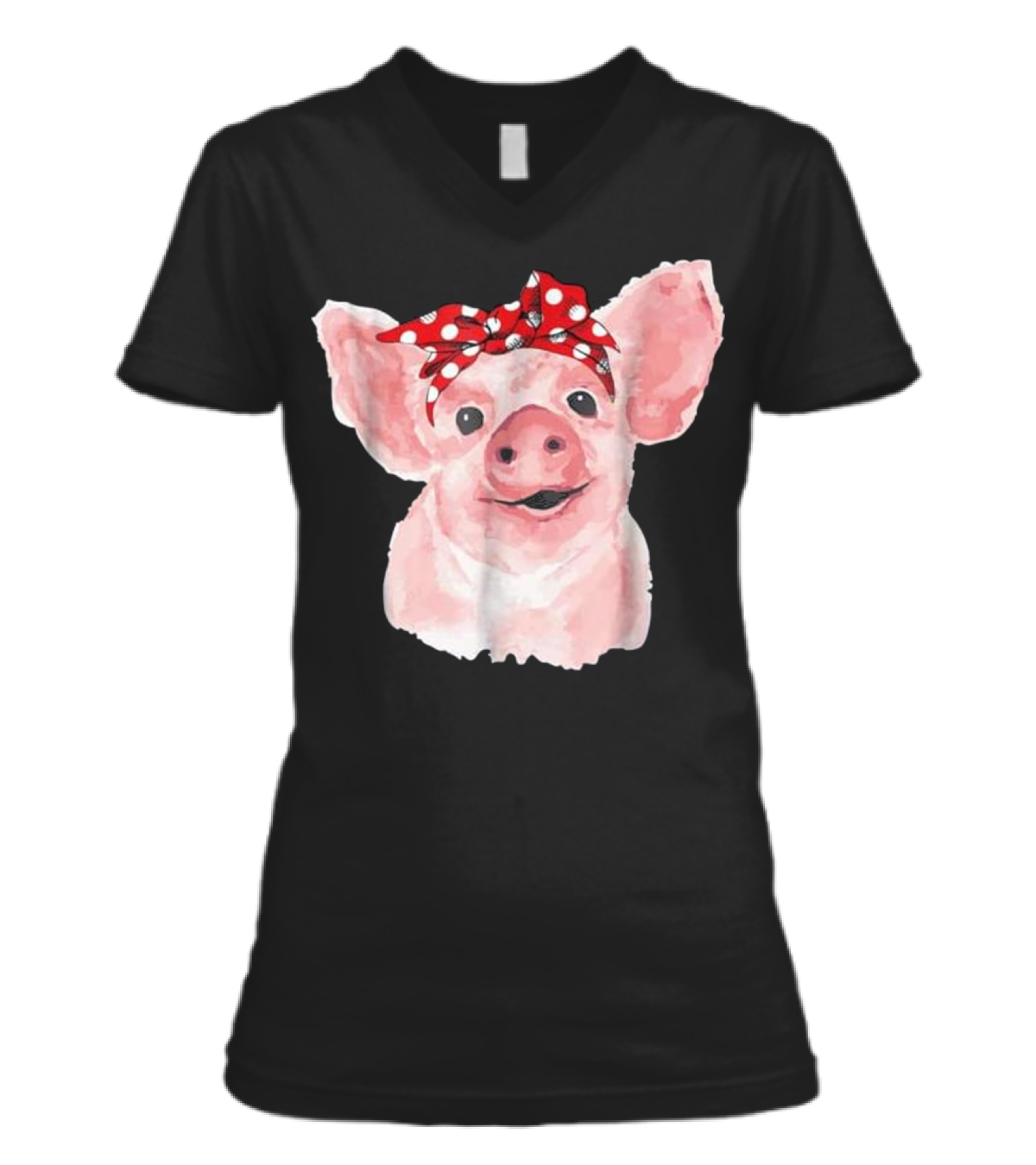 Pig Bandana cute for Girl...V-Neck Womens T-Shirt 