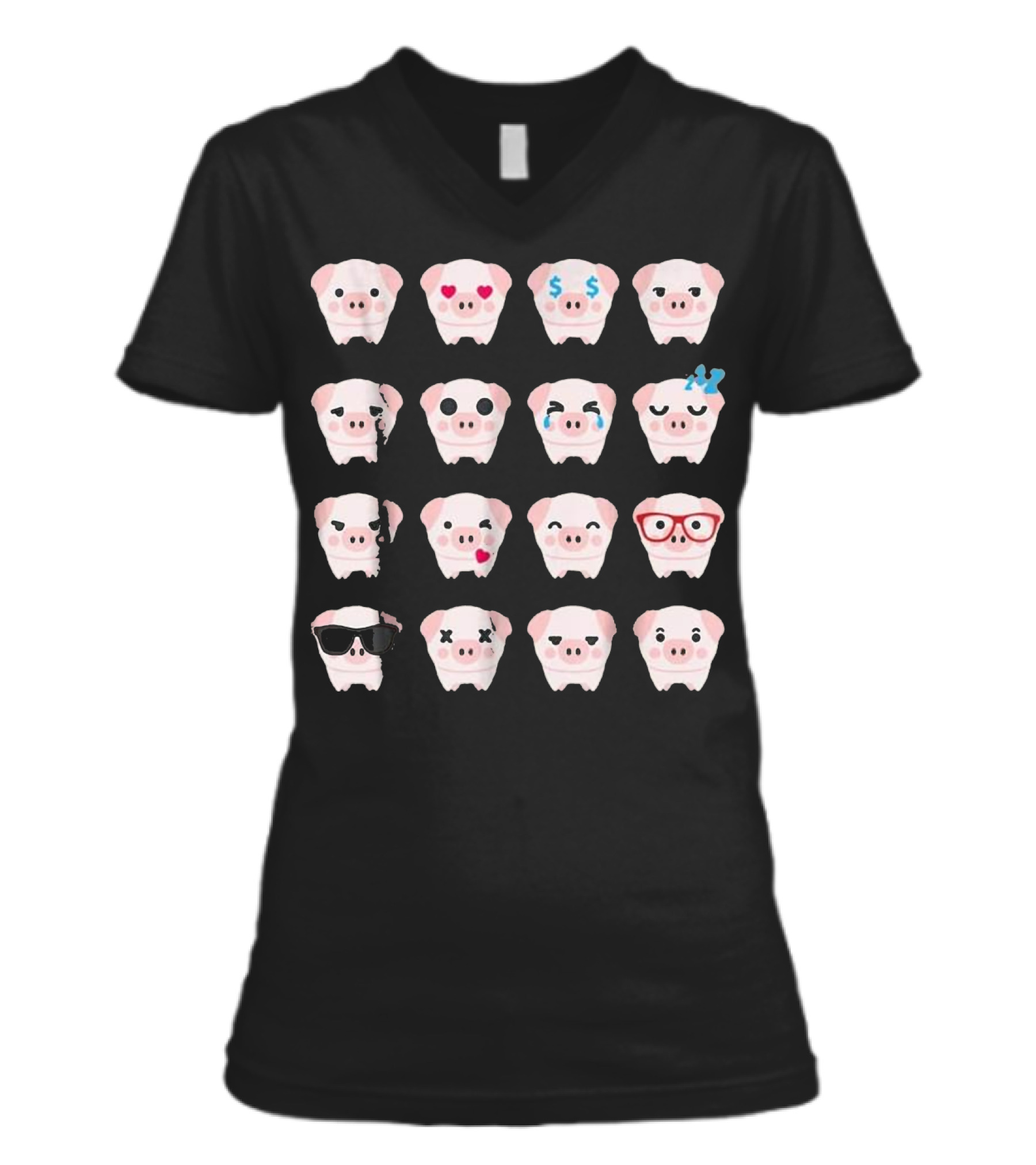 Pig Emoji pig lover gifts V-Neck Womens T-Shirt Pig Emoji pig lover gifts V-Neck Womens T-Shirt