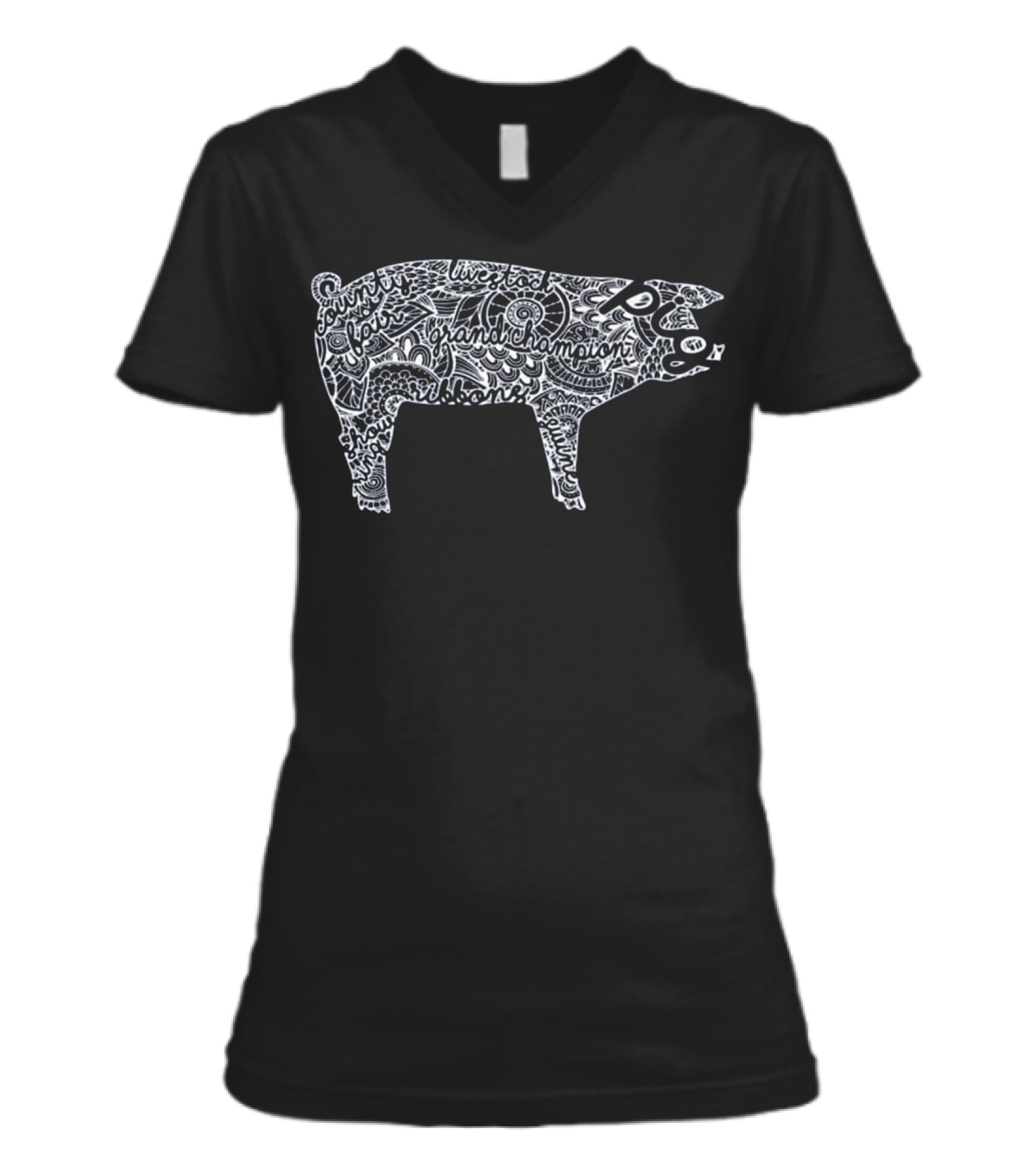 Pig Livestock Show Mandala - Swin V-Neck Womens T-Shirt Pig Livestock Show Mandala - Swin V-Neck Womens T-Shirt