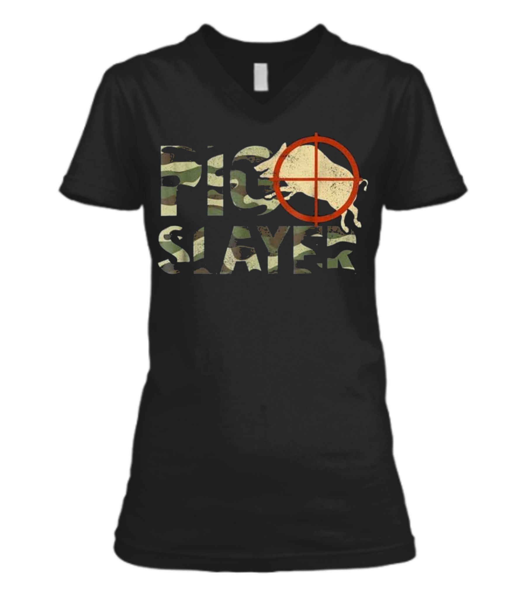 Pig Slayer Camo Funny Hog...V-Neck Womens T-Shirt 