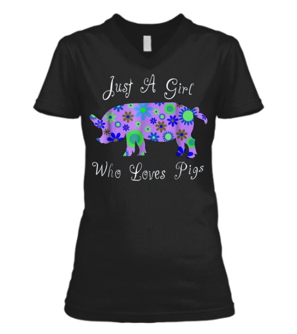 Pig T s For Girls - Cute Floral Pi V-Neck Womens T-Shirt Pig T s For Girls - Cute Floral Pi V-Neck Womens T-Shirt