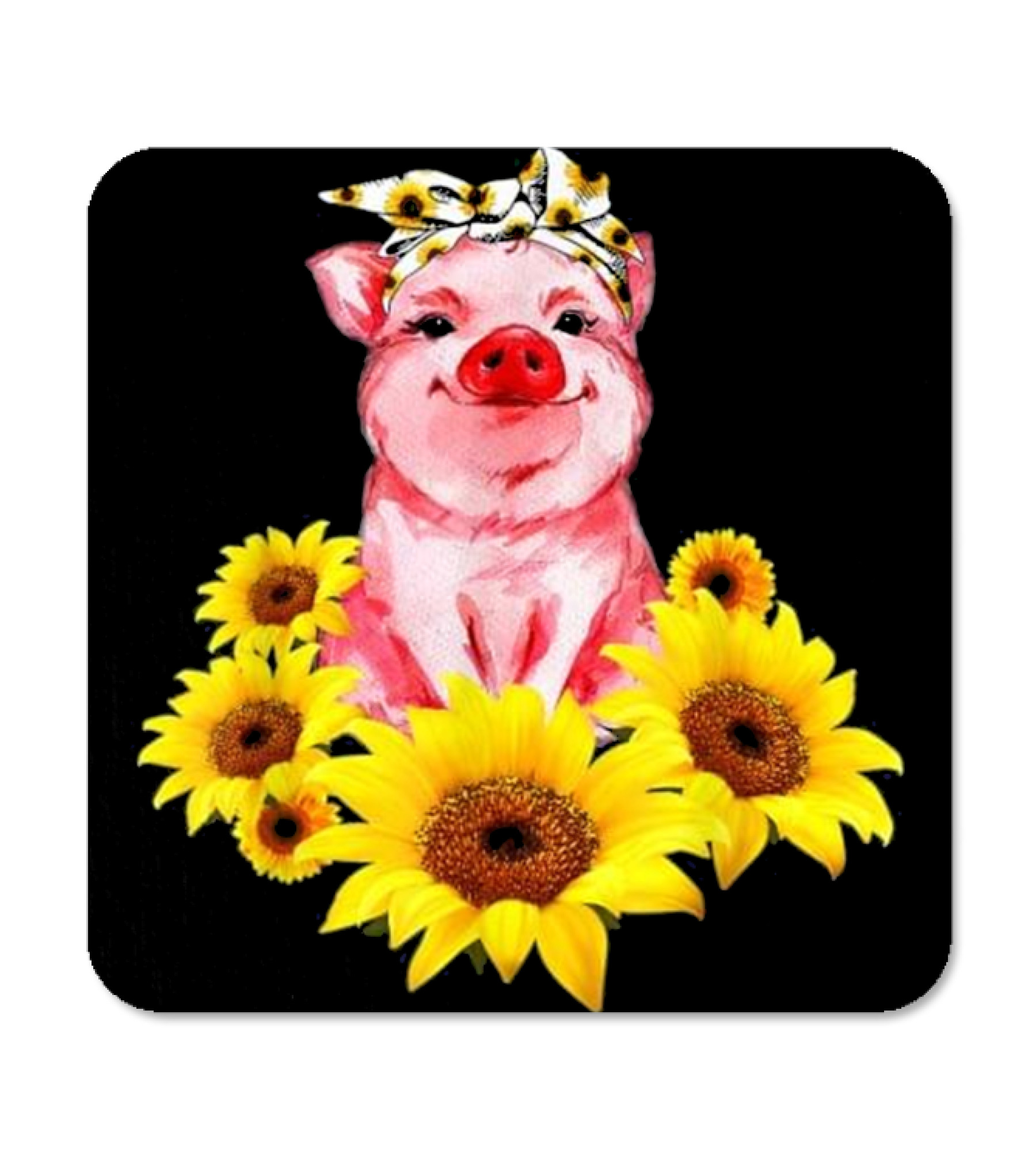 Pig With Sunflower Turban Lovely Gift Coaster
