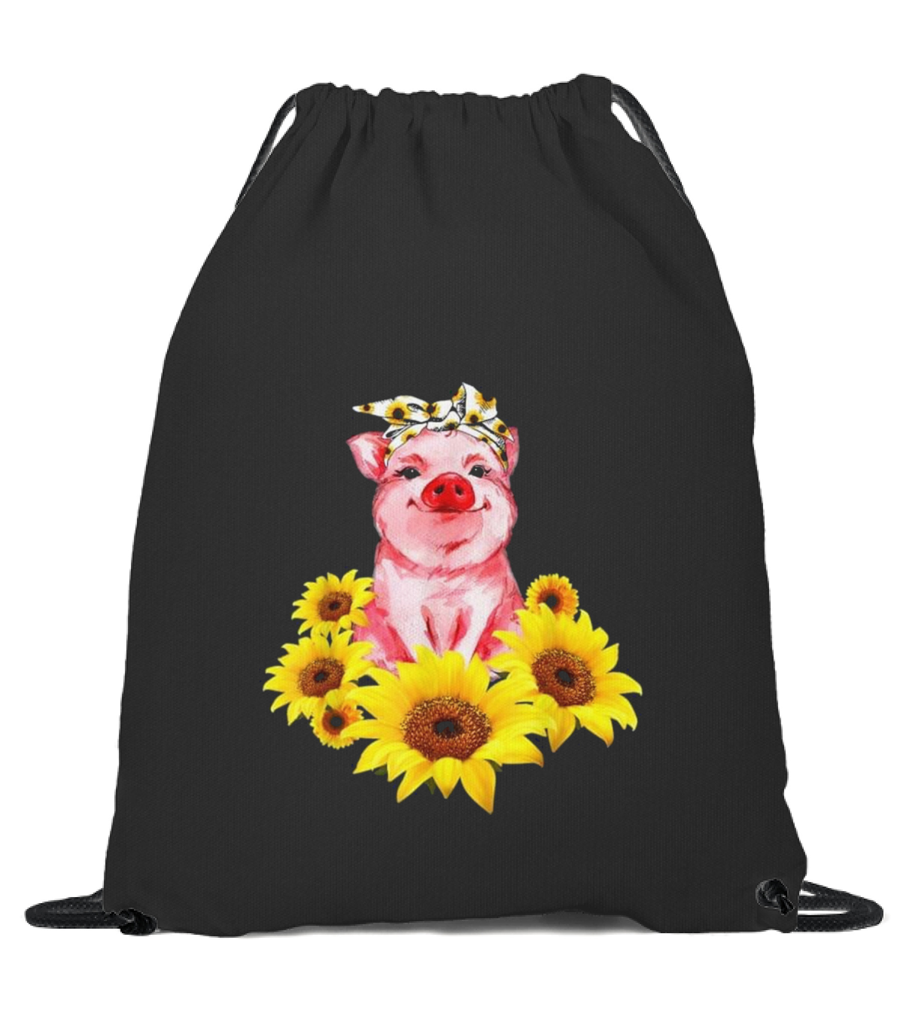 Pig With Sunflower Turban...Drawstring Bag Pig With Sunflower Turban...Drawstring Bag