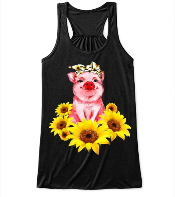 Pig With Sunflower Turban Lovely Gift Flowy Tank Top Pig With Sunflower Turban Lovely Gift Flowy Tank Top