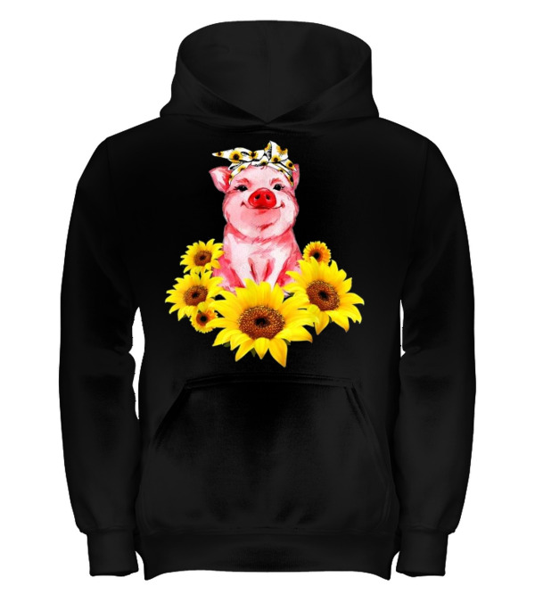 Pig With Sunflower Turban...Kids Hoodie Pig With Sunflower Turban...Kids Hoodie