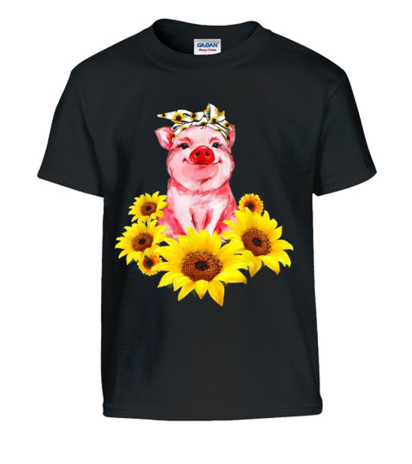 Pig With Sunflower Turban...Kids T-Shirt Pig With Sunflower Turban...Kids T-Shirt