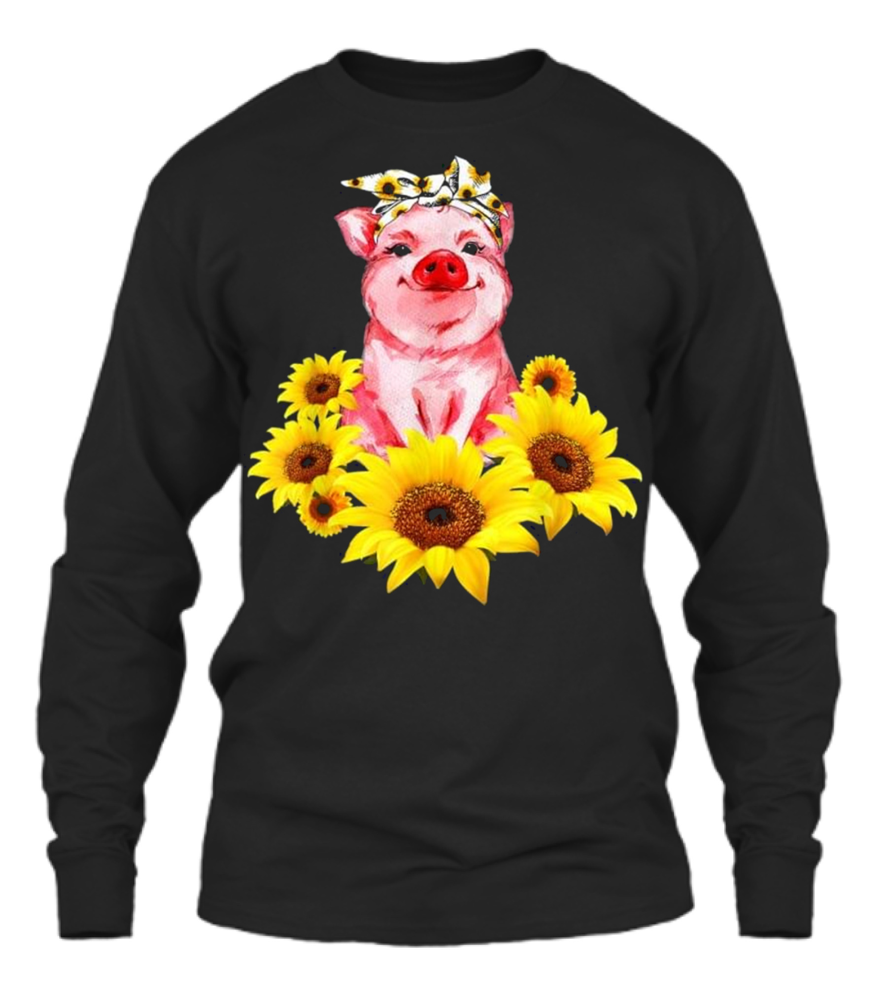 Pig With Sunflower Turban Lovely Gift Unisex Long Sleeve Pig With Sunflower Turban Lovely Gift Unisex Long Sleeve