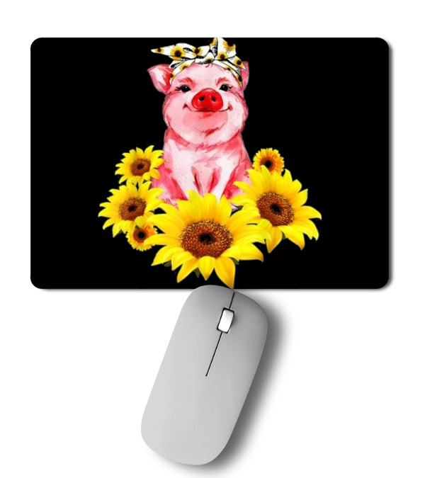 Pig With Sunflower Turban Lovely Gift Mousepad Pig With Sunflower Turban Lovely Gift Mousepad