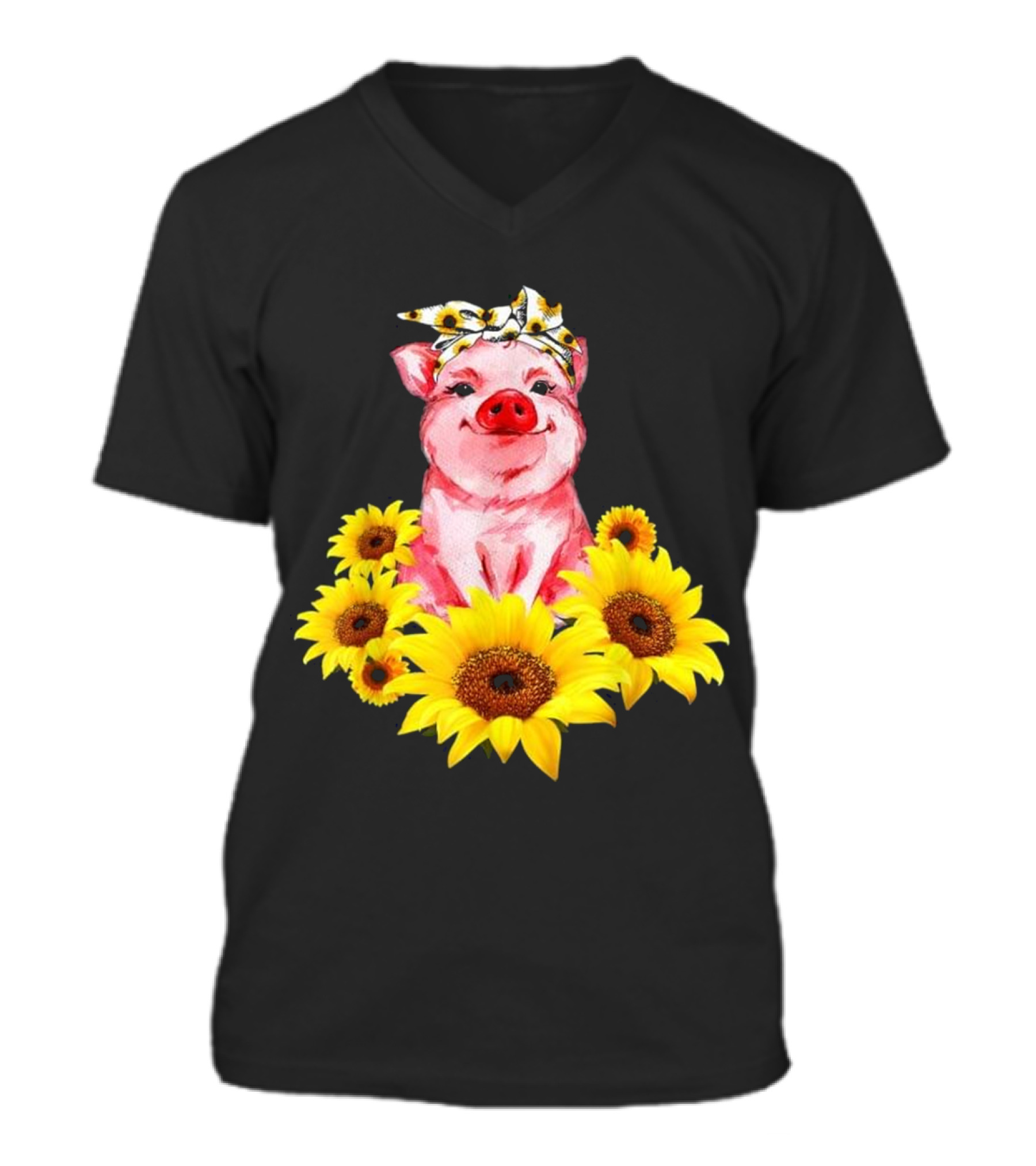Pig With Sunflower Turban...V-Neck Unisex T-Shirt Pig With Sunflower Turban...V-Neck Unisex T-Shirt