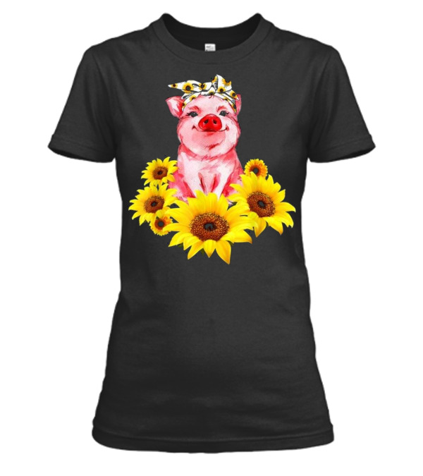 Pig With Sunflower Turban...Womens T-Shirt Pig With Sunflower Turban...Womens T-Shirt