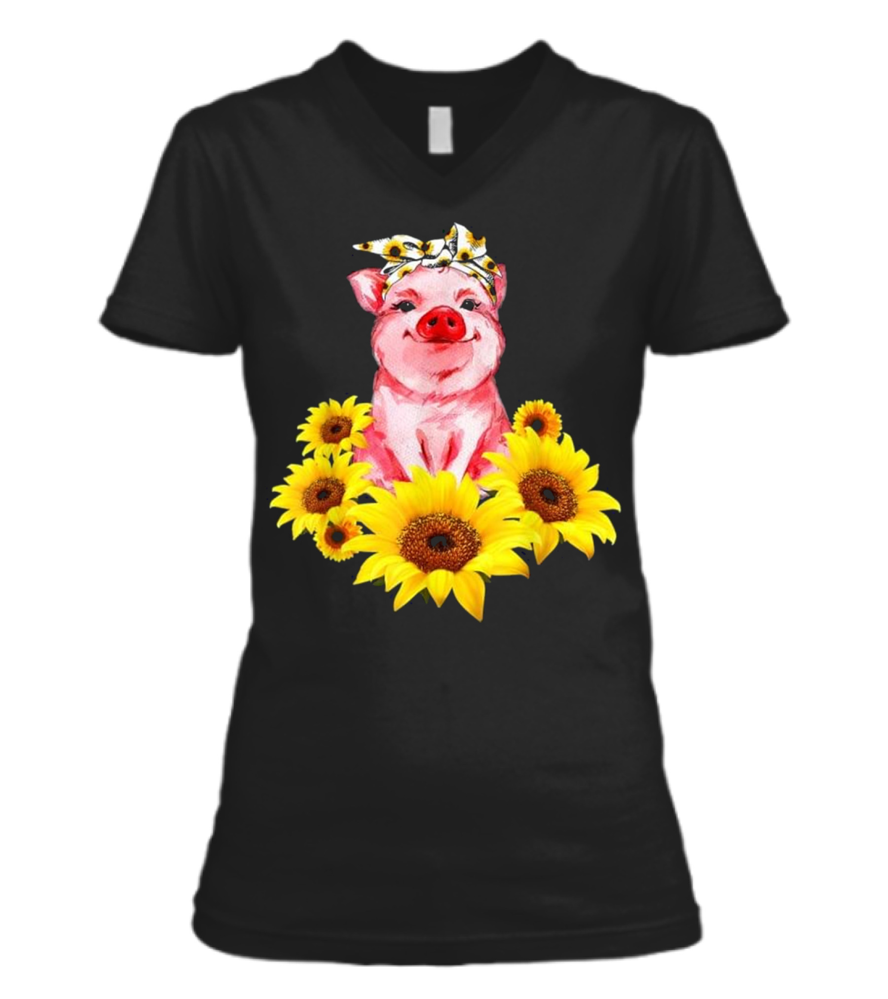 Pig With Sunflower Turban Lovely Gift V-Neck Womens T-Shirt