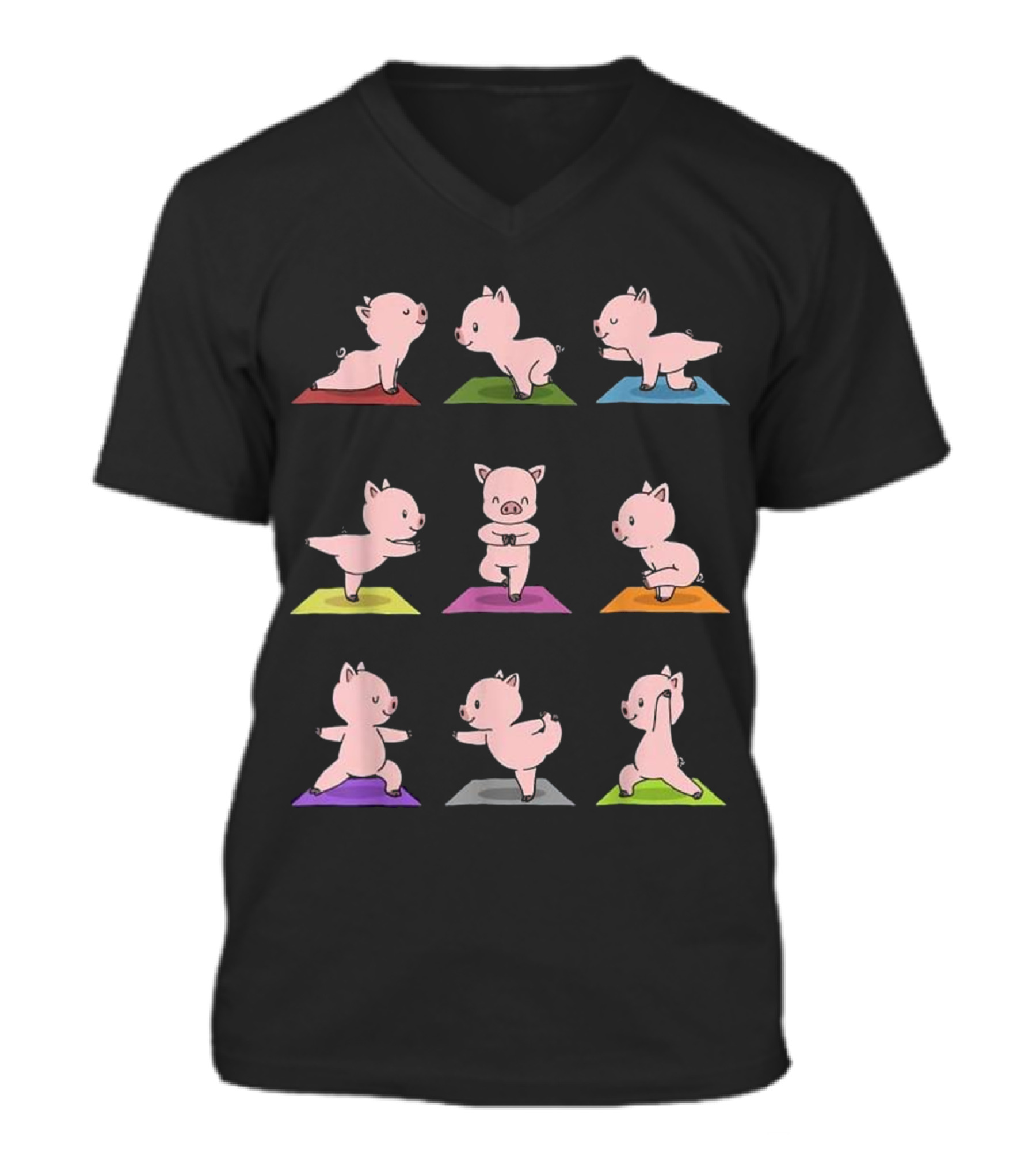 Pig Yoga Funny Piglets In Yoga Poses V-Neck Unisex T-Shirt