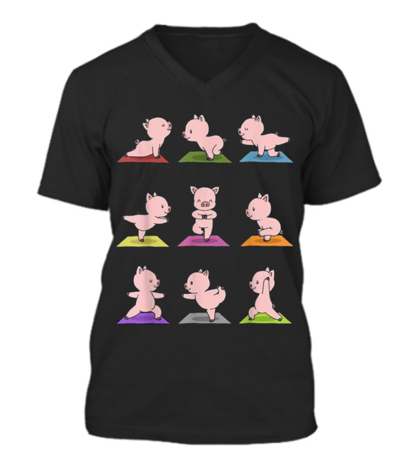 Pig Yoga Funny Piglets In Yoga Poses V-Neck Unisex T-Shirt Pig Yoga Funny Piglets In Yoga Poses V-Neck Unisex T-Shirt