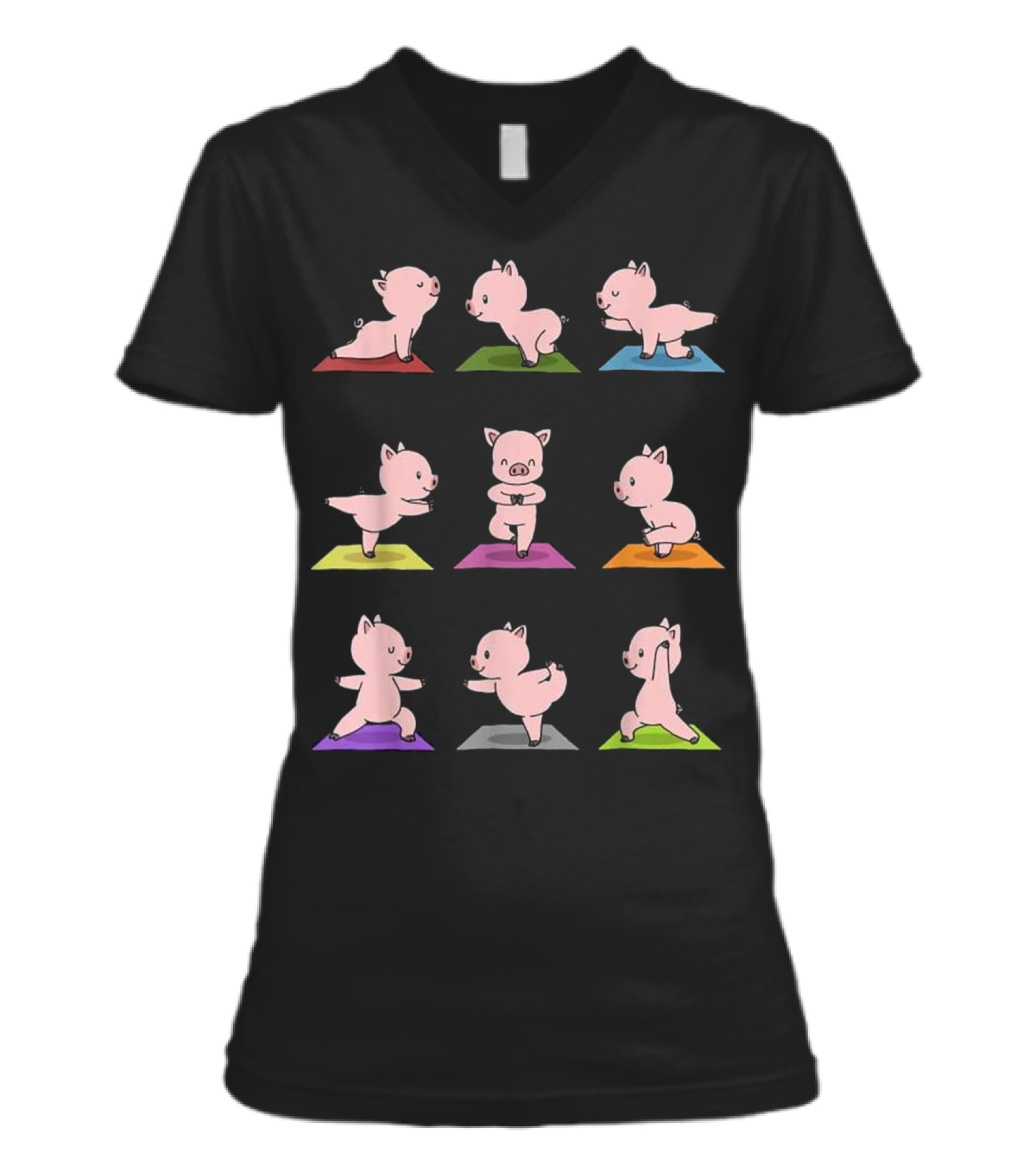 Pig Yoga Funny Piglets In Yoga Poses V-Neck Womens T-Shirt Pig Yoga Funny Piglets In Yoga Poses V-Neck Womens T-Shirt