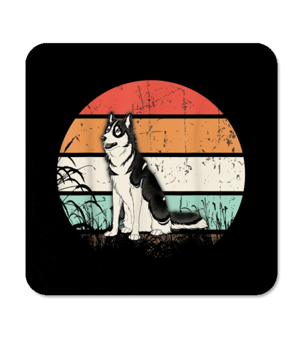 Vintage Retro Siberian Husky Sunset Do Coaster Vintage Retro Siberian Husky Sunset Do Coaster