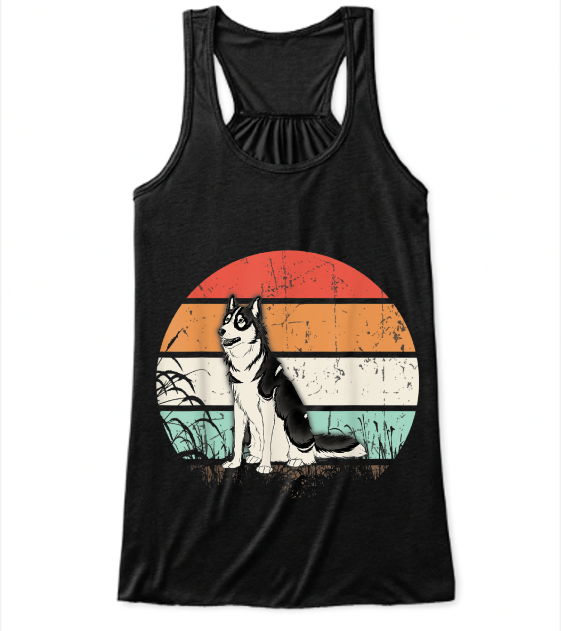Vintage Retro Siberian Husky Sunset Do Flowy Tank Top