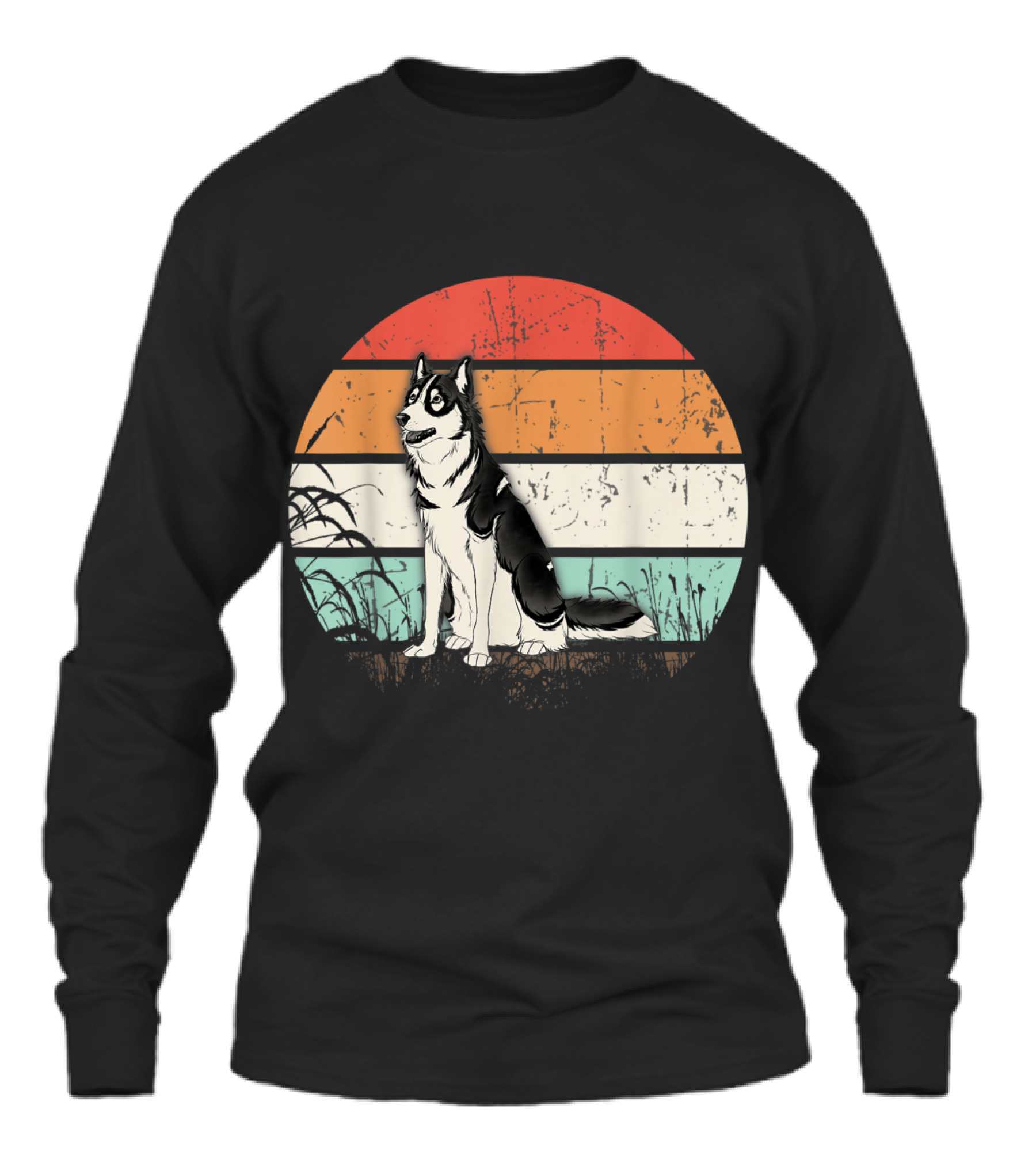 Vintage Retro Siberian Husky Sunset Do Unisex Long Sleeve