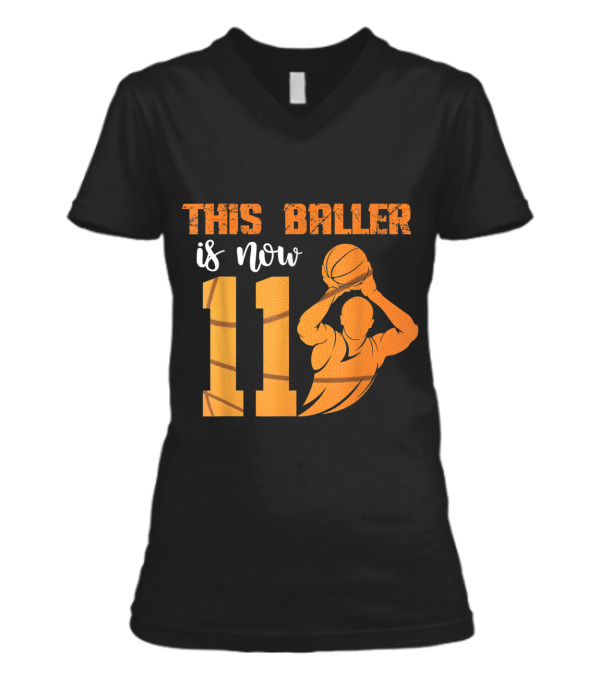 11th Birthday Basketball This Baller V-Neck Womens T-Shirt 11th Birthday Basketball This Baller V-Neck Womens T-Shirt