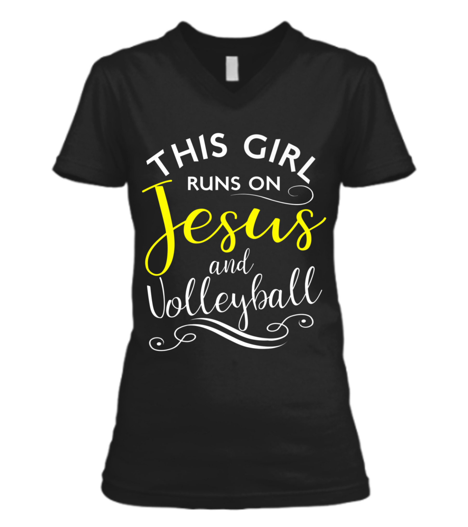 This Girl Runs On Jesus And Volley_1 V-Neck Womens T-Shirt
