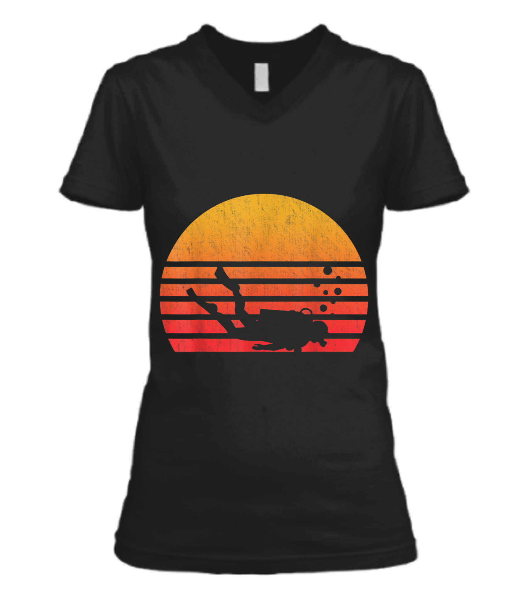 Vintage Retro Sunset Scuba Diving V-Neck Womens T-Shirt