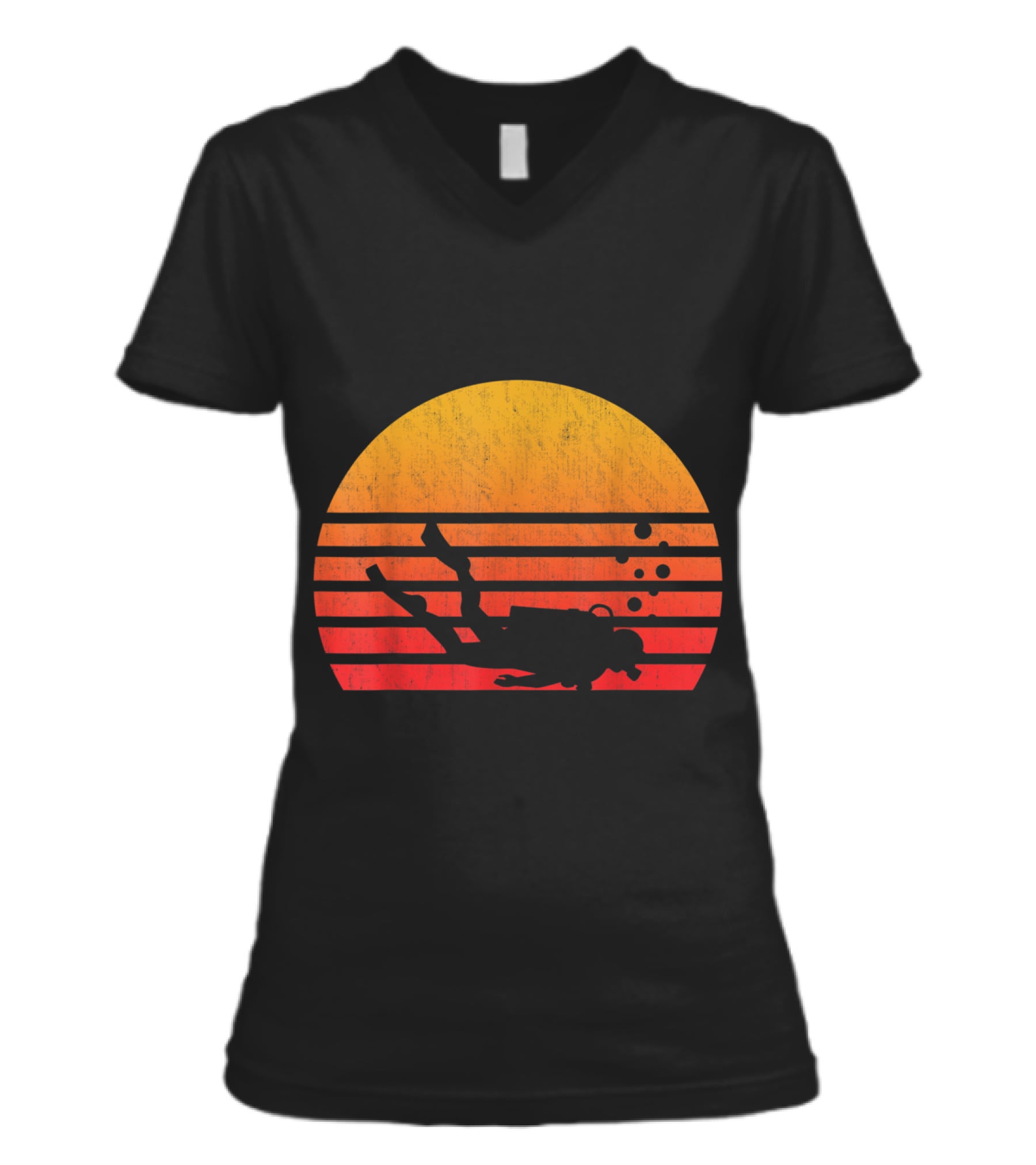 Vintage Retro Sunset Scuba Diving V-Neck Womens T-Shirt Vintage Retro Sunset Scuba Diving V-Neck Womens T-Shirt