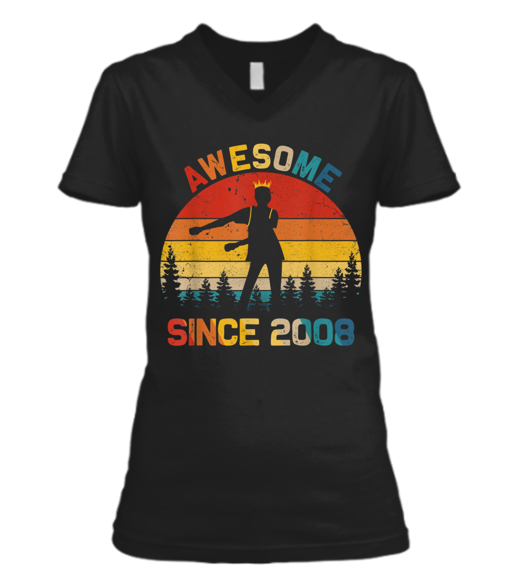 11th Birthday Gift Awesome Since 2008 Fl V-Neck Womens T-Shirt