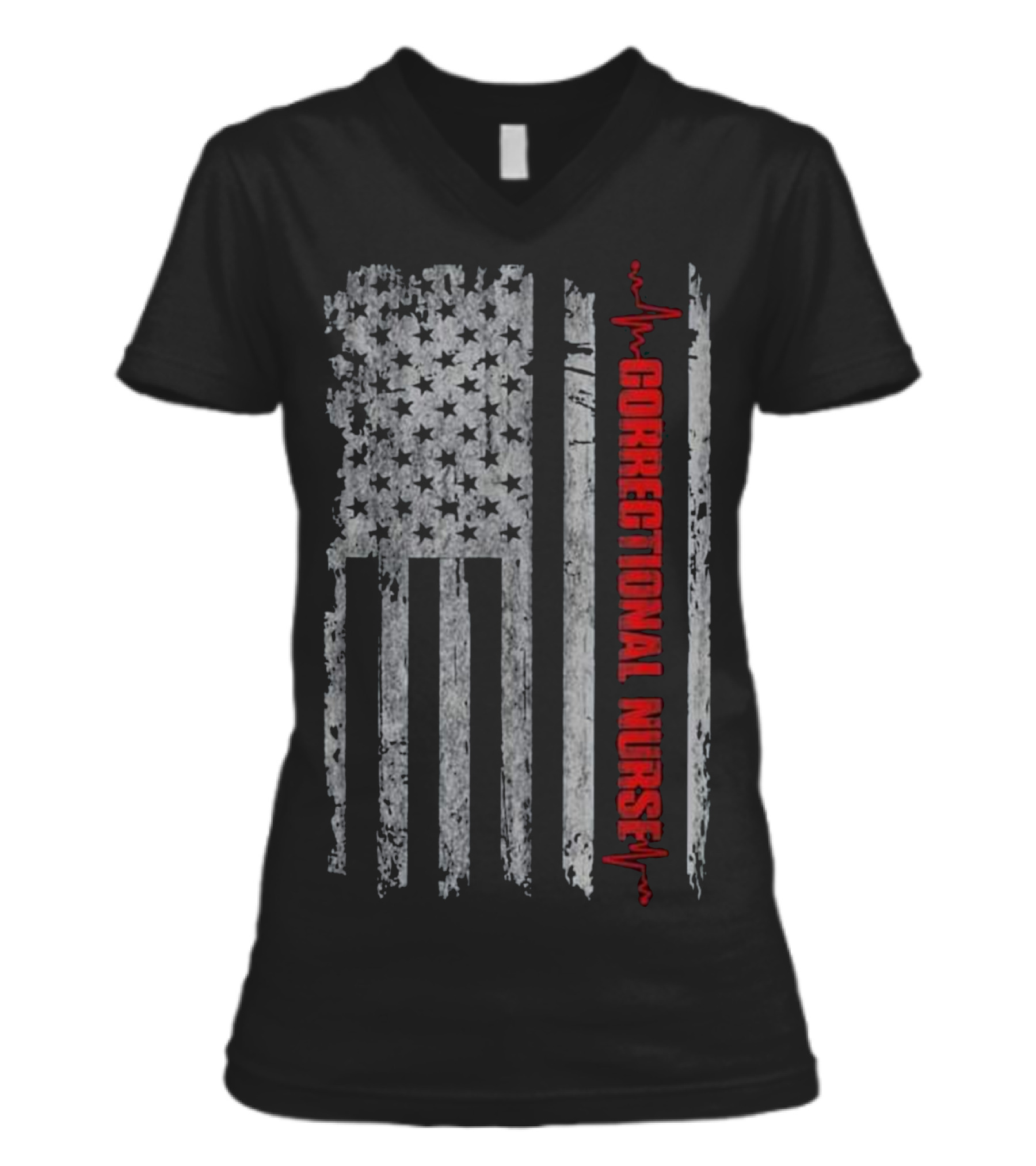 Correctional Nurse Vintage American Flag N V-Neck Womens T-Shirt