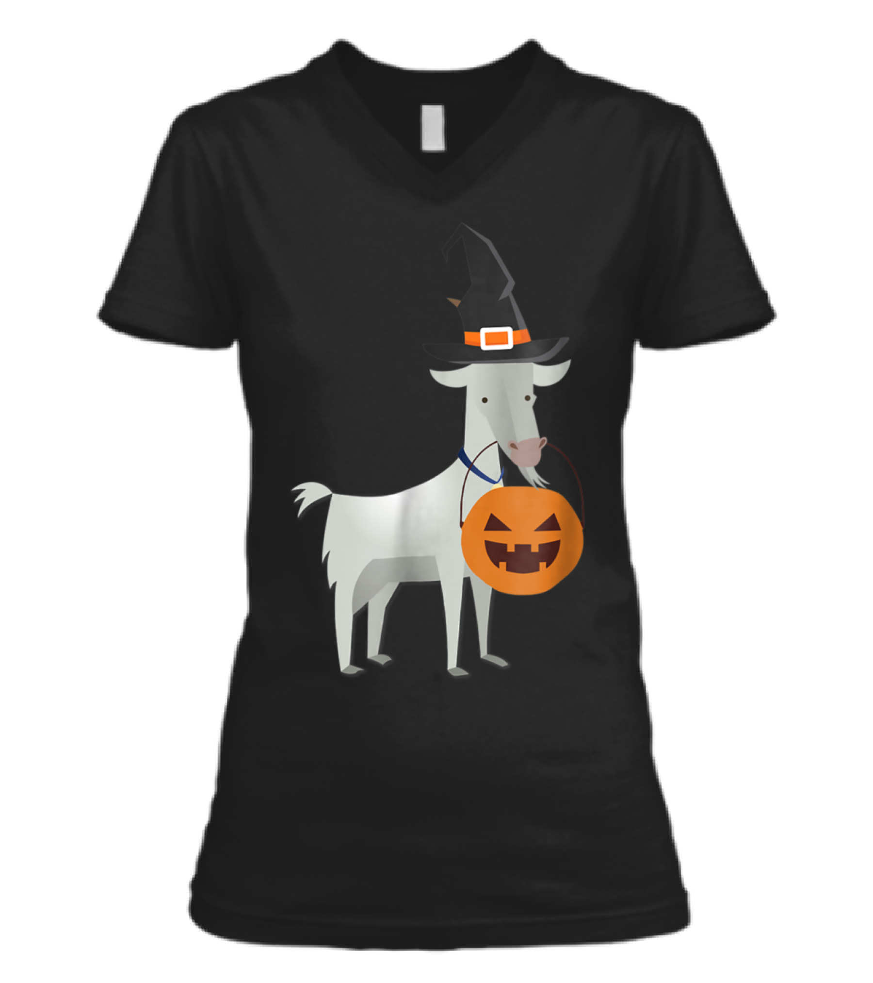 Halloween Goat Funny Witch Pumpkin Ca V-Neck Womens T-Shirt