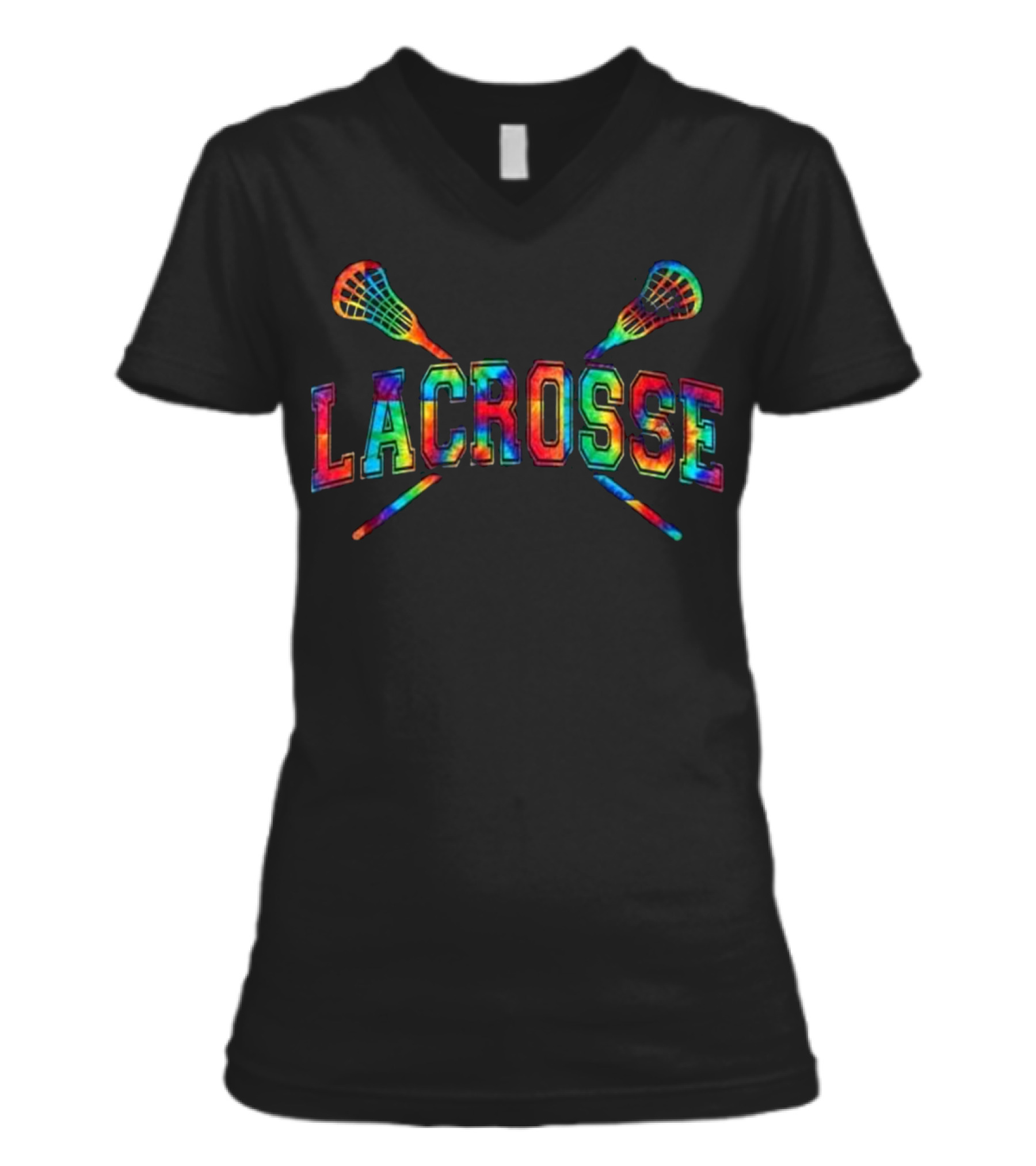 Lacrosse Tie-dye Crossed Sticks V-Neck Womens T-Shirt