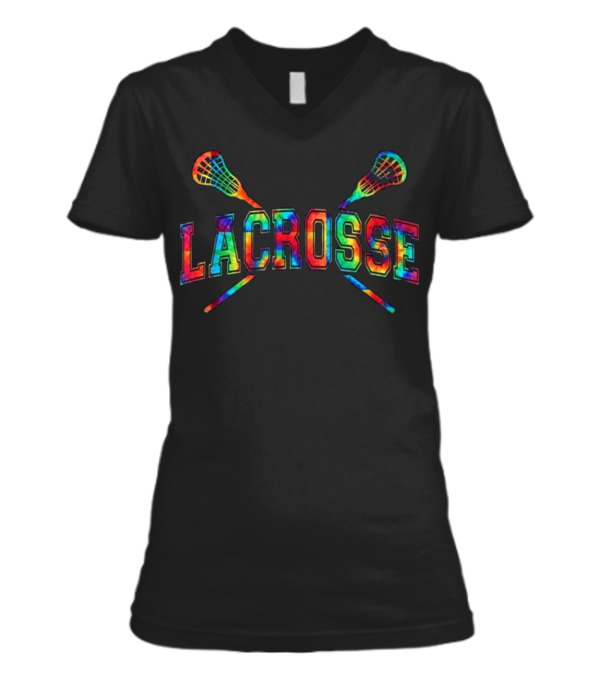 Lacrosse Tie-dye Crossed Sticks V-Neck Womens T-Shirt Lacrosse Tie-dye Crossed Sticks V-Neck Womens T-Shirt