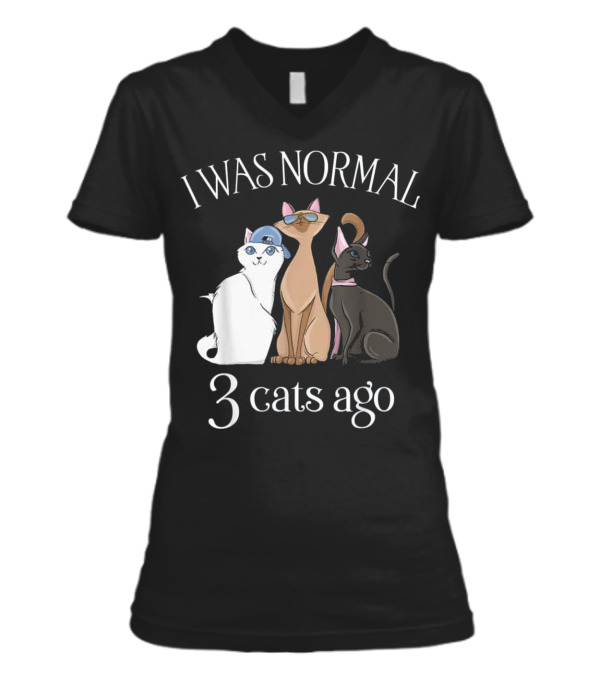 I Was Normal 3 Cats Ago T...V-Neck Womens T-Shirt I Was Normal 3 Cats Ago T...V-Neck Womens T-Shirt
