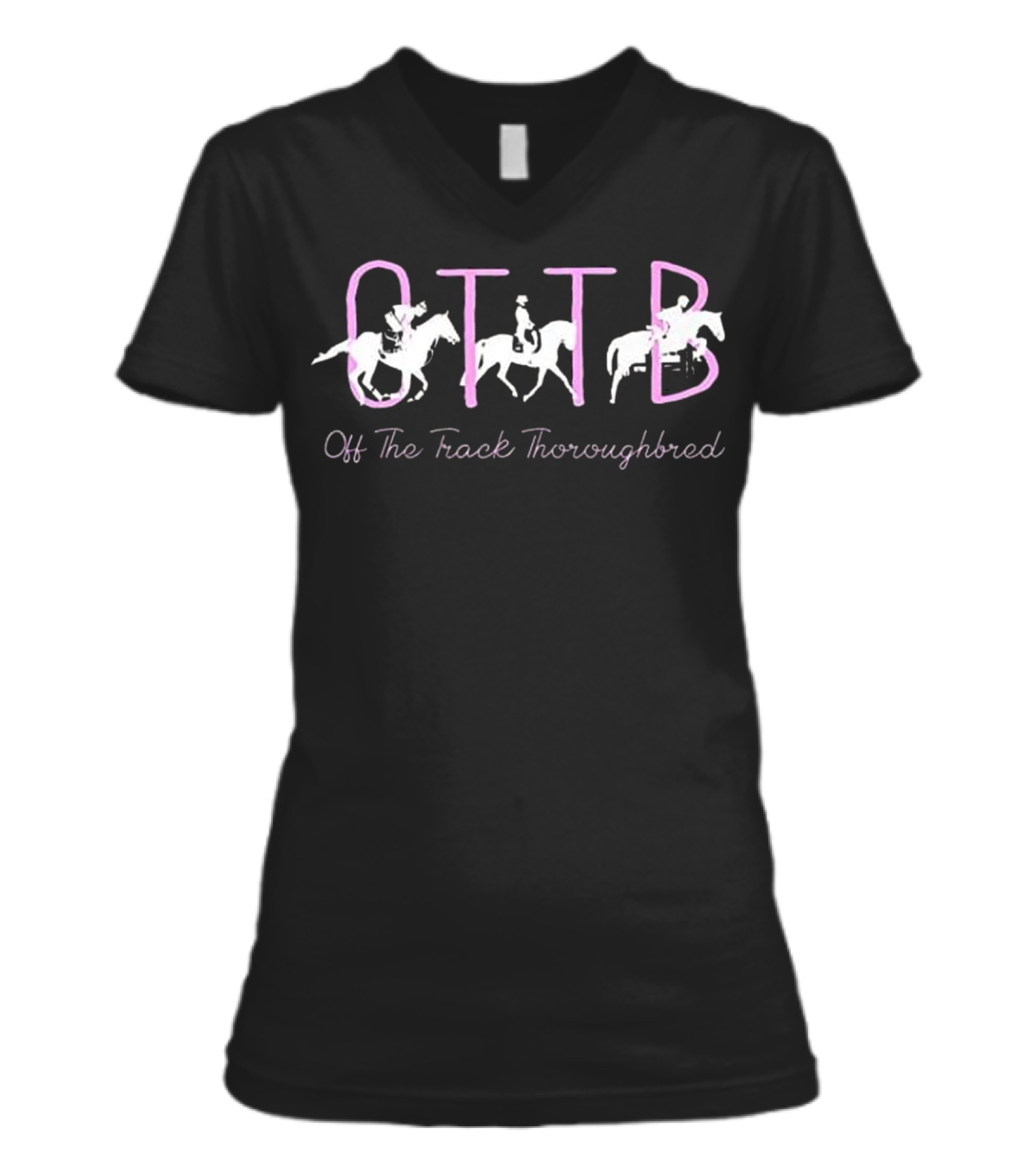OTTB Off Track Thoroughbred Horse Eque V-Neck Womens T-Shirt OTTB Off Track Thoroughbred Horse Eque V-Neck Womens T-Shirt