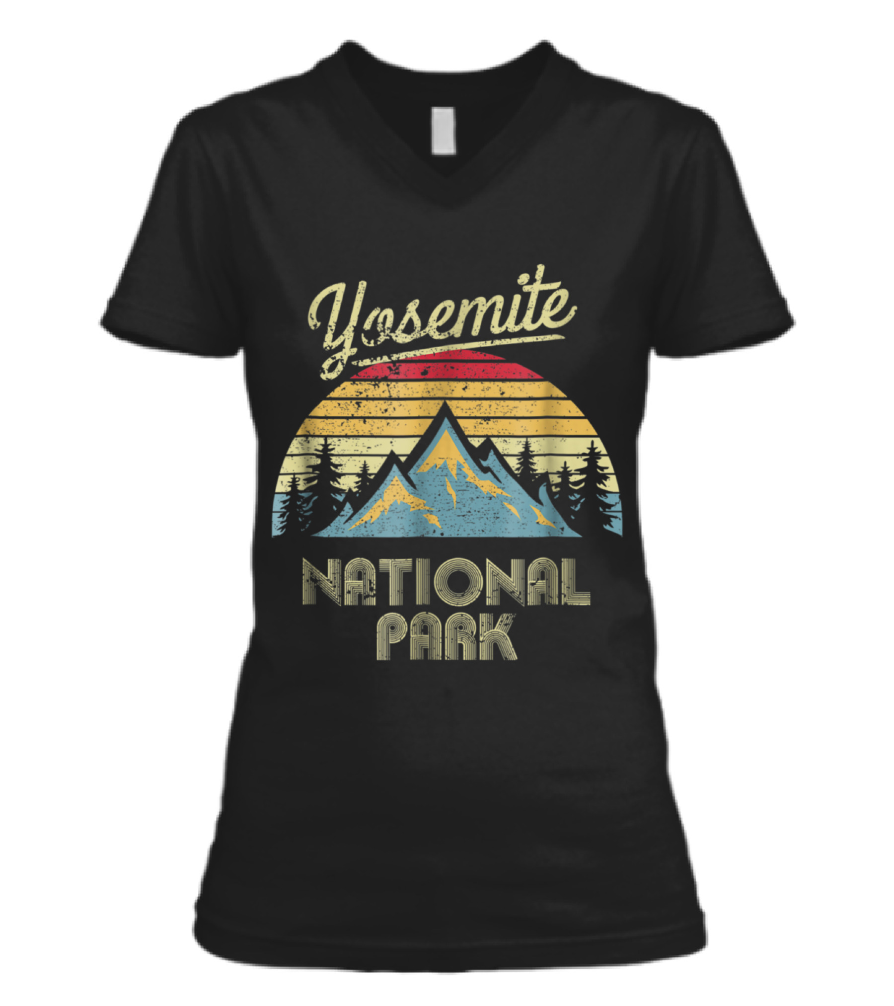 Vintage Retro Yosemite National Park M V-Neck Womens T-Shirt