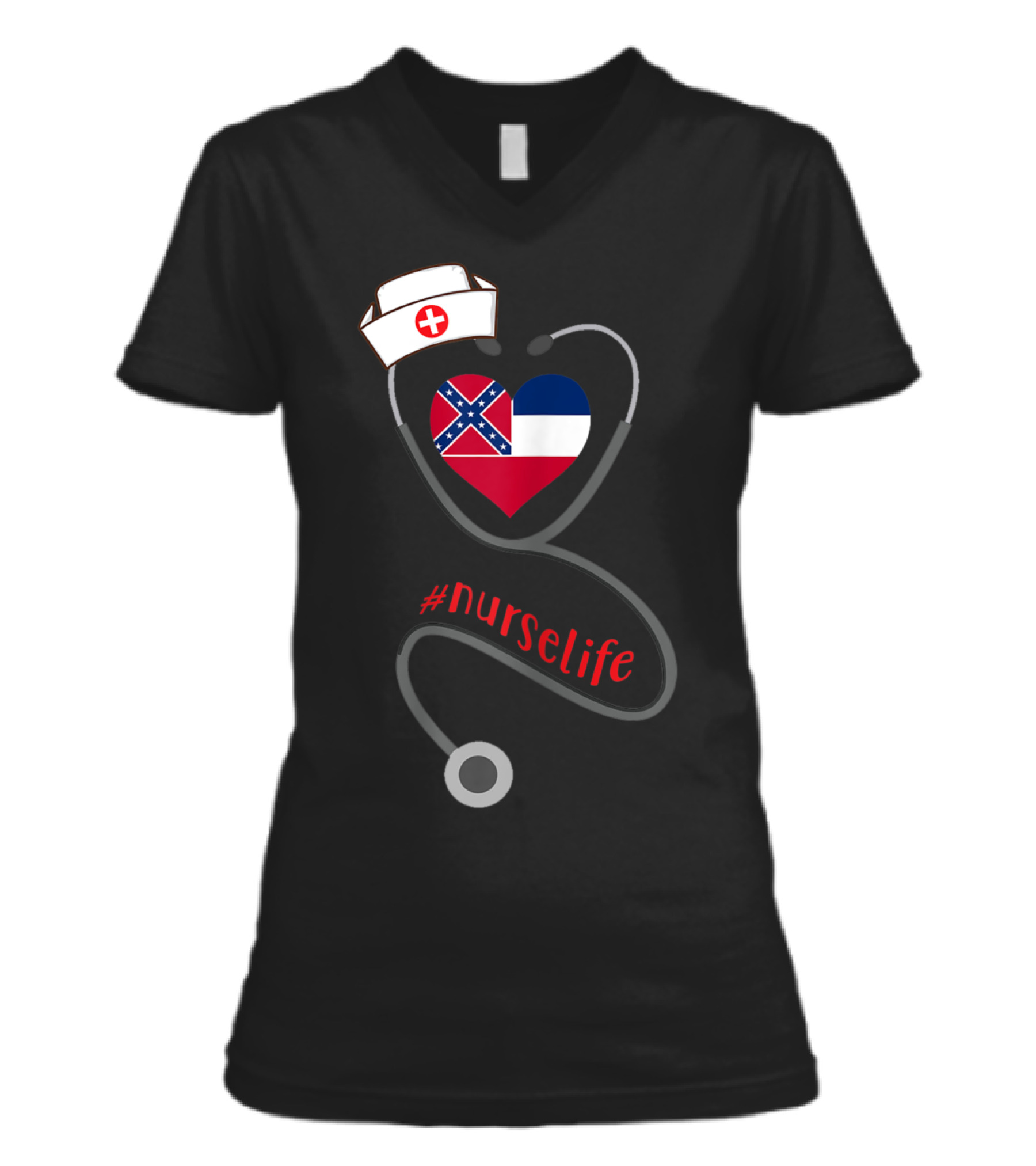 Womens Nurse Heart Mississippi #nurse V-Neck Womens T-Shirt