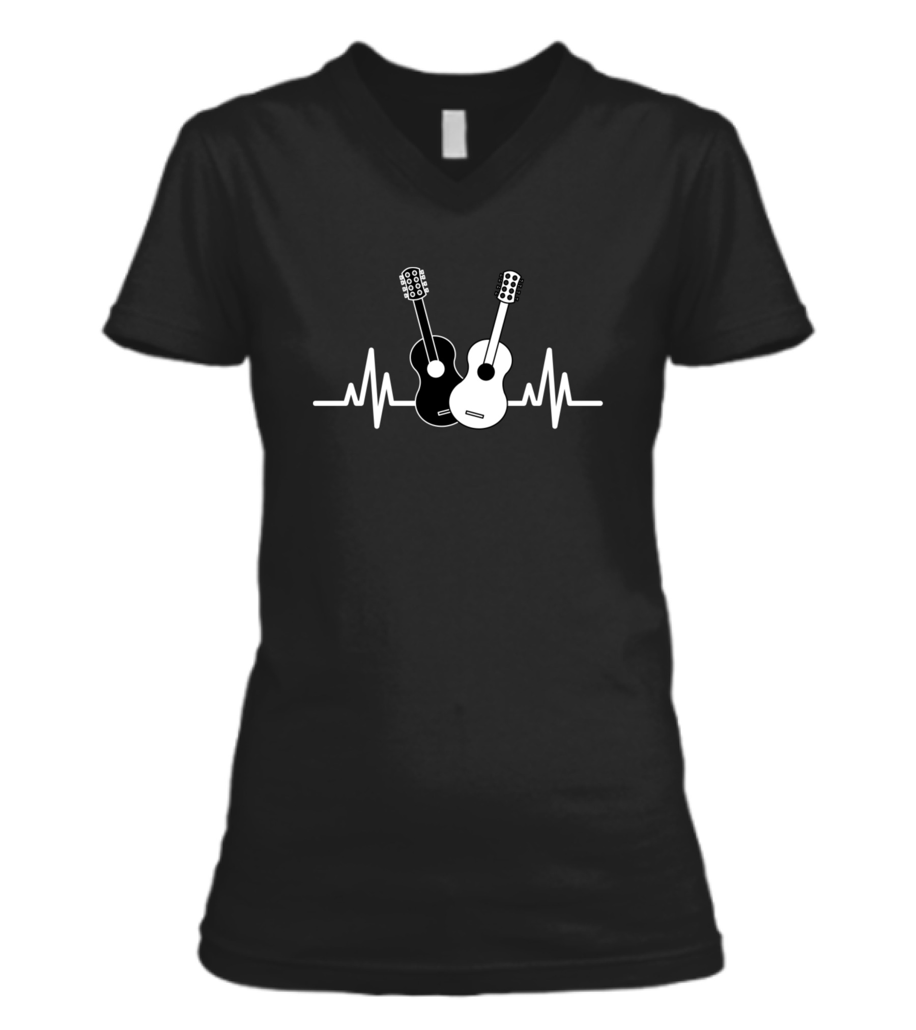 Acoustic Guitar Heartbeat Musician V-Neck Womens T-Shirt
